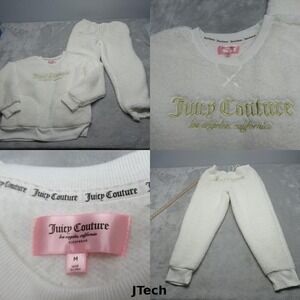 Juicy Couture Loungewear Women Medium White Set Fuzzy Sleepwear Deep Pile Fleece